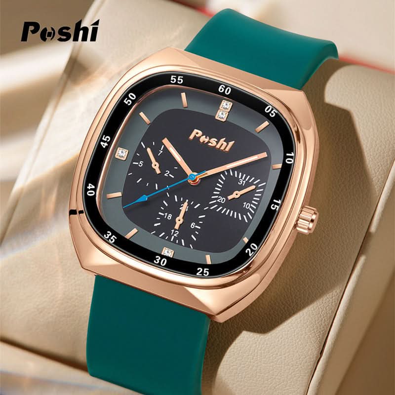 Unisex Casual Style Square Quartz Watch – Silicone Strap, 24-Hour Display
