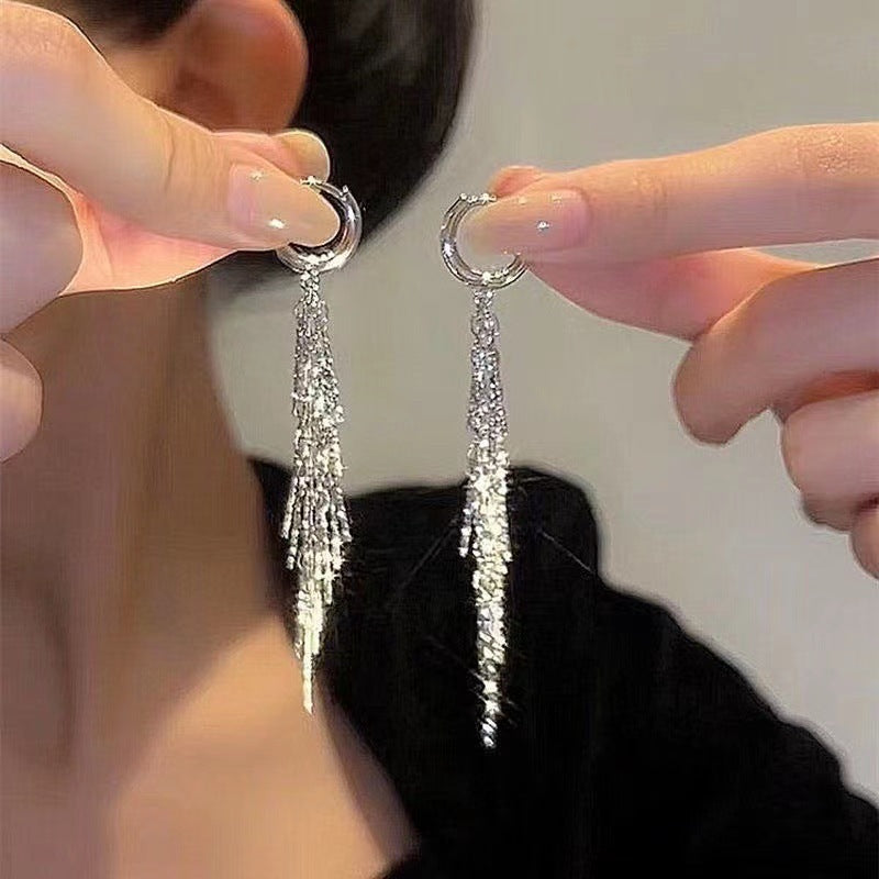 Women’s Tassel Drop Earrings – Long Silver & Gold Wave Design