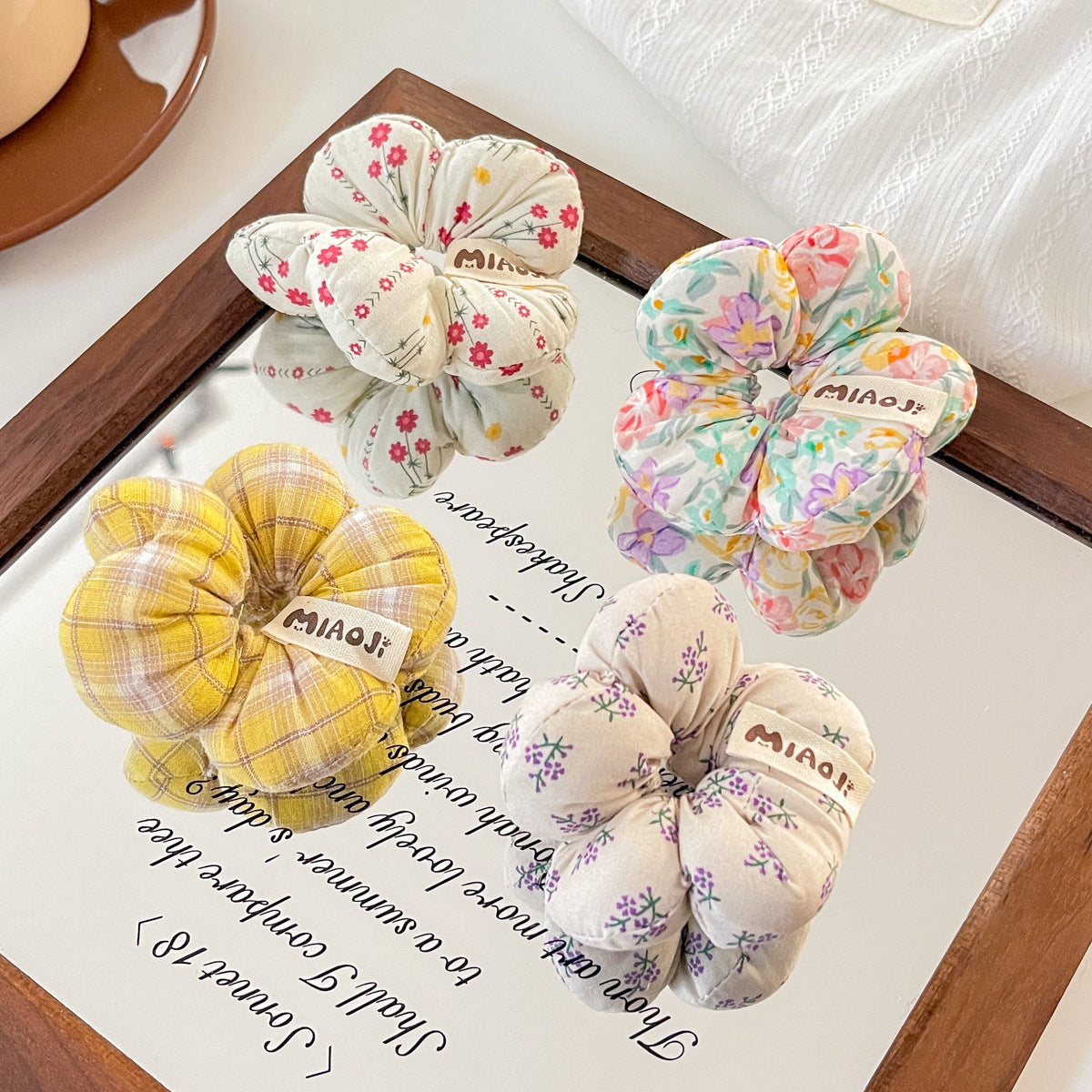 Floral Bow Hair Scrunchie for Girls – Korean Style Sponge Hair Ring (Pack of 6)