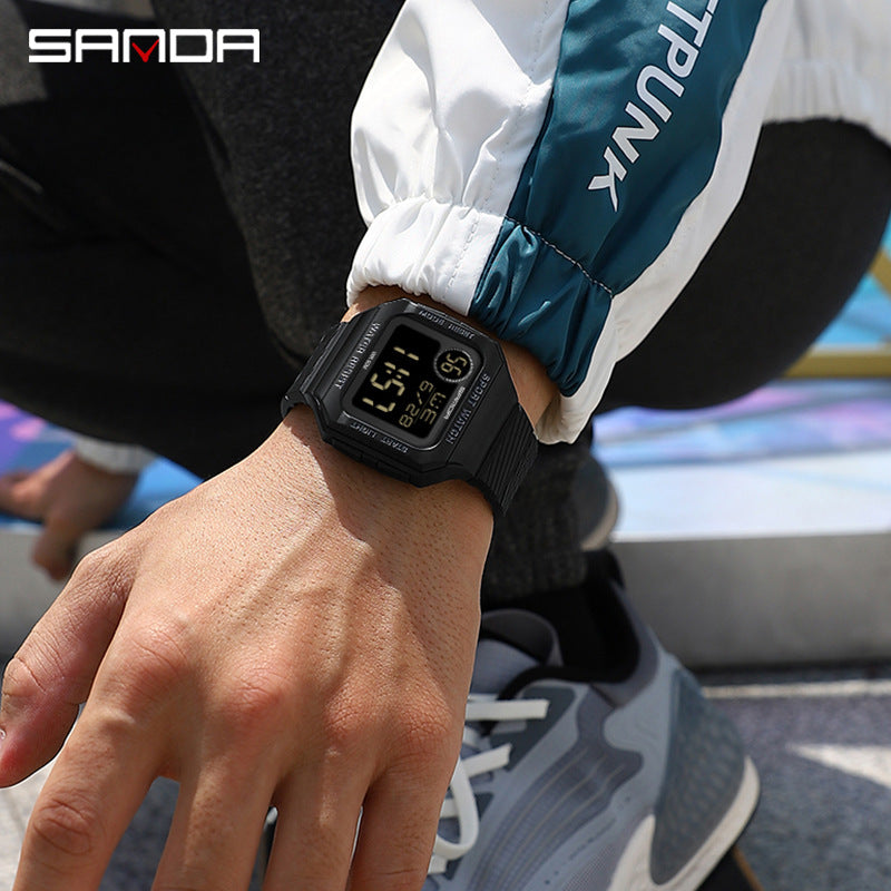 SANDA Digital Square Watch – Unisex Luminous Waterproof Multi-Function Alarm Watch