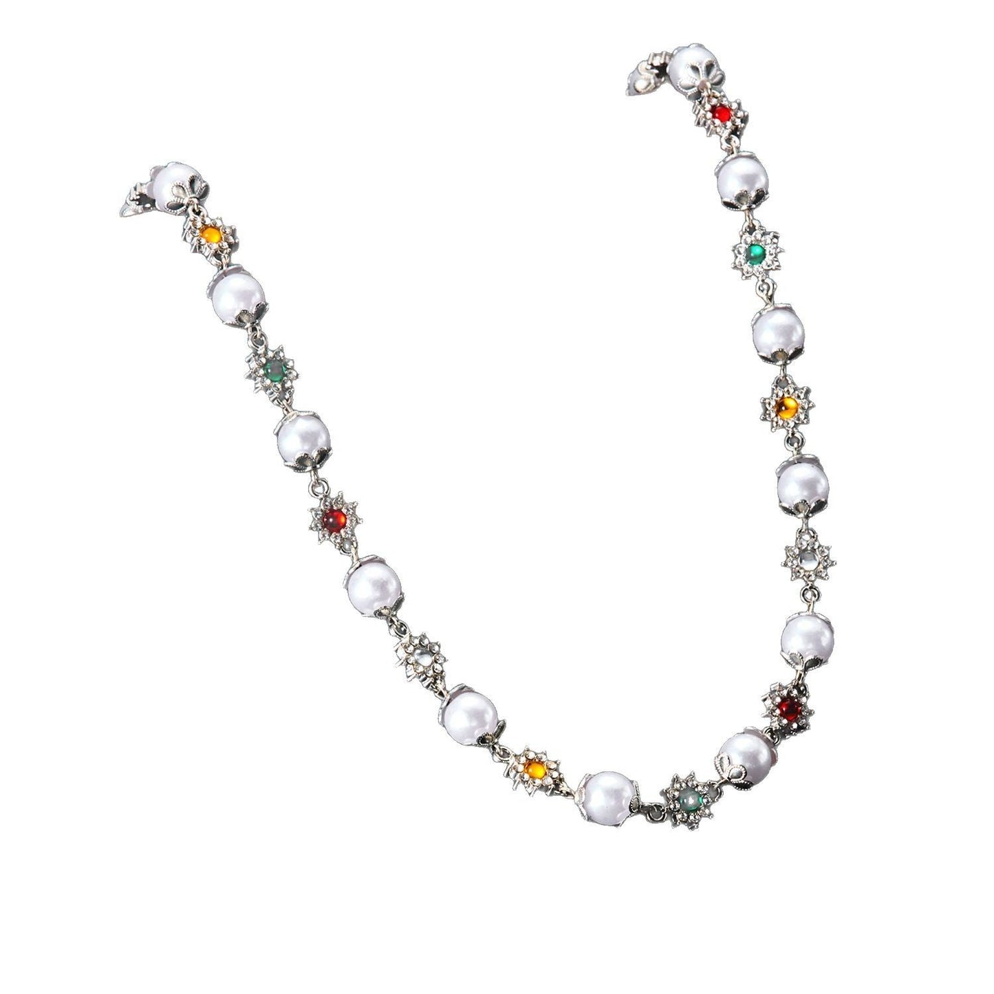 Pearl Flower Necklace – Elegant Rhinestone Choker for Women, Trendy Handmade Jewelry