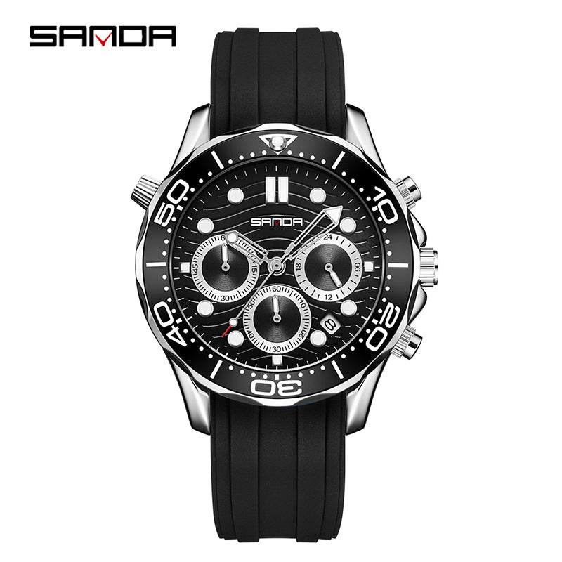 SANDA Men’s Silicone Quartz Watch – Business Analog Wristwatch with Luminous Hands
