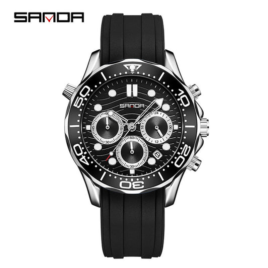 SANDA Men’s Silicone Quartz Watch – Business Analog Wristwatch with Luminous Hands