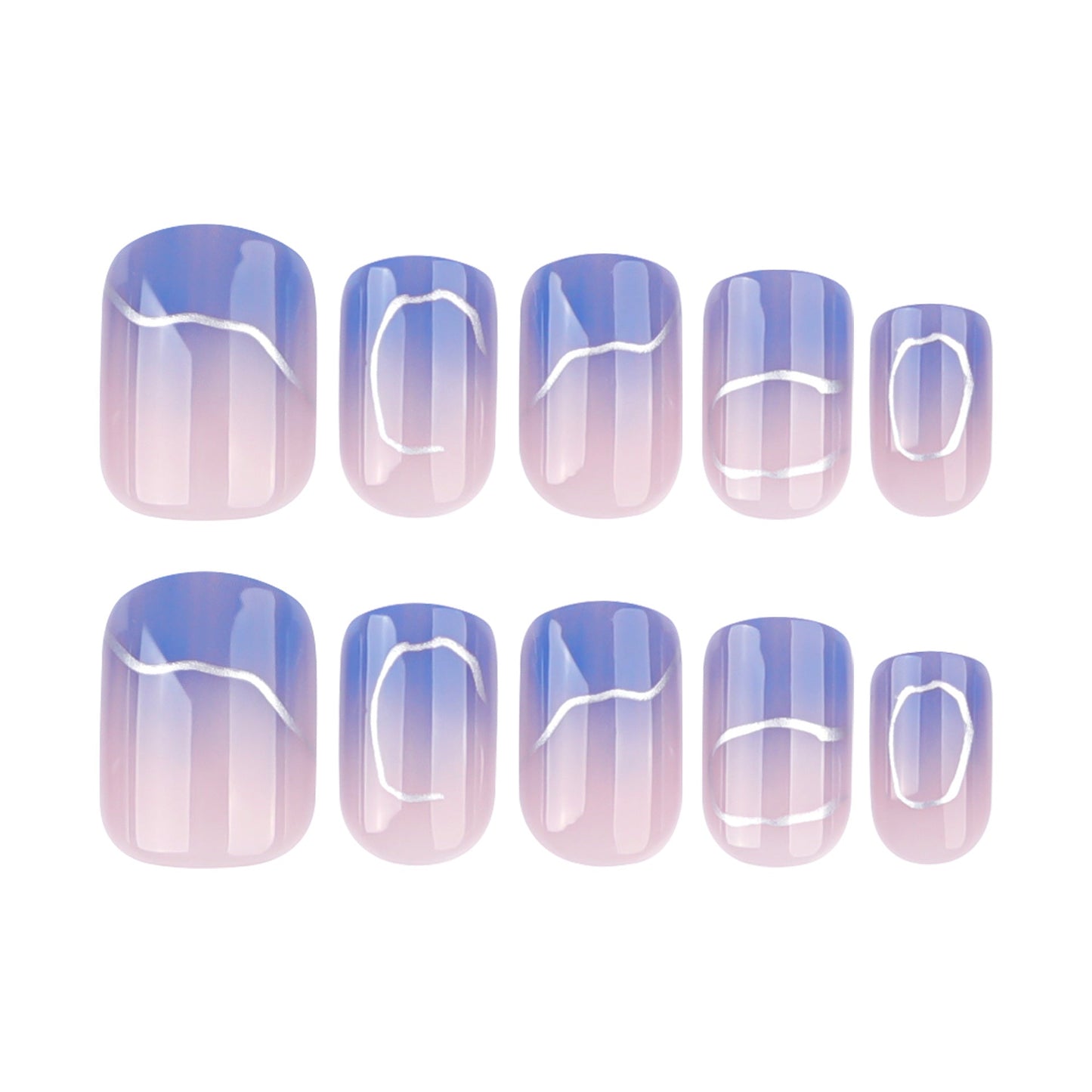 Blue Marble Press-On Nails – Short Square Artistic Swirl Design, Glossy Finish