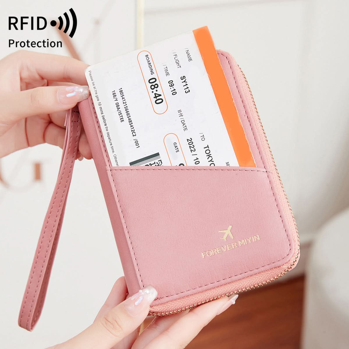 RFID Blocking Travel Passport Holder – Compact Zippered Wallet