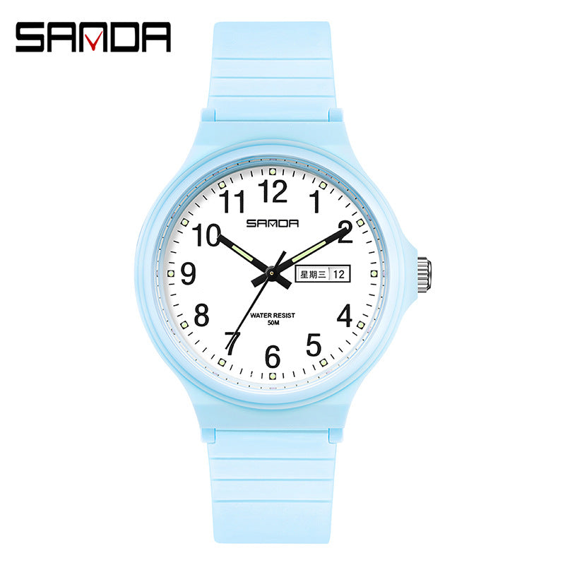 Sanda Dual Calendar Quartz Watch – Waterproof Casual Student Watch for Kids