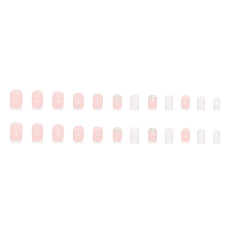 Medium-Length Square Milky White French Manicure – Flash Diamond Style False Nails
