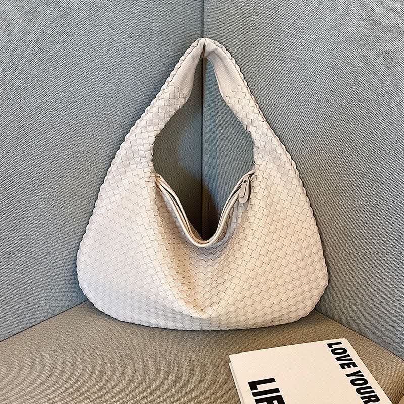 Women's Woven Shoulder Bag – Handbag with Zipper Closure and Inner Pockets