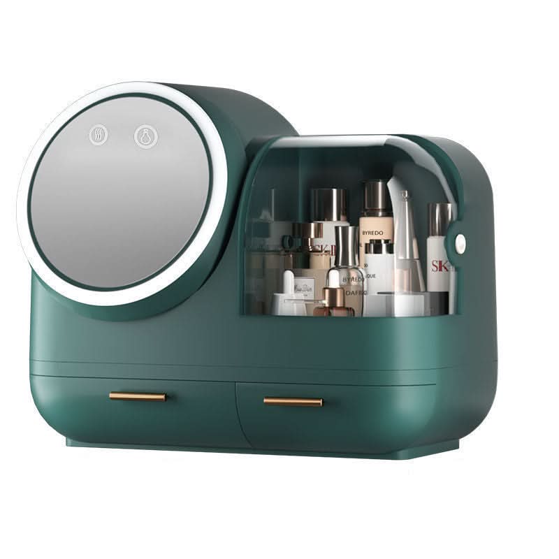 LED Makeup Organizer with Fan – Dustproof Cosmetic Storage Box