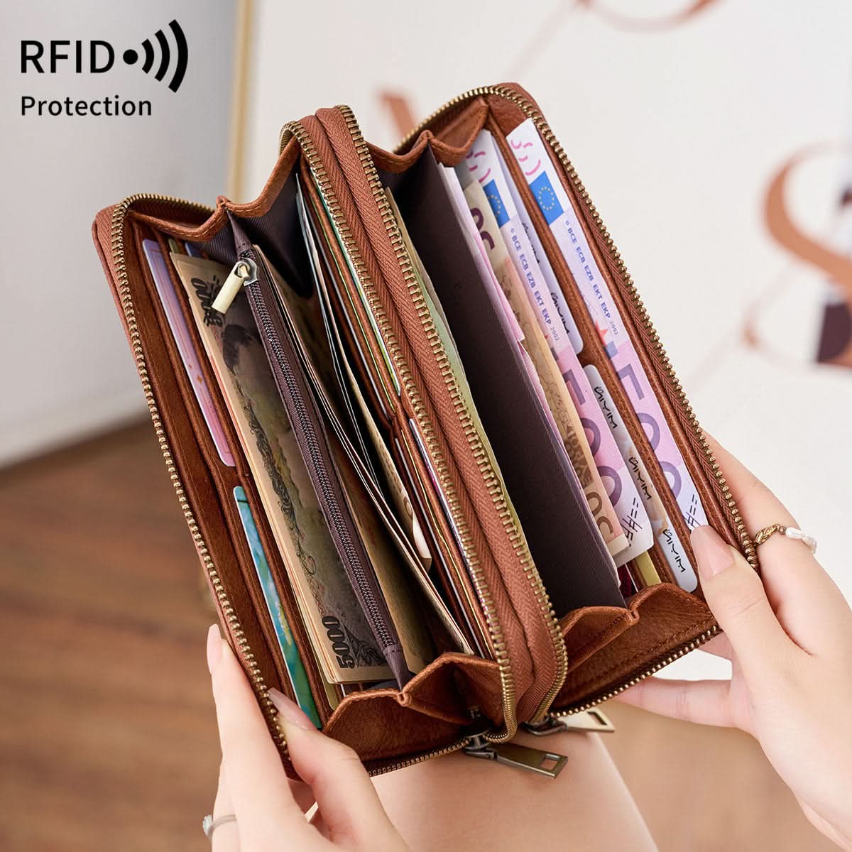Men's RFID Blocking PU Leather Wallet – Double Zipper Clutch