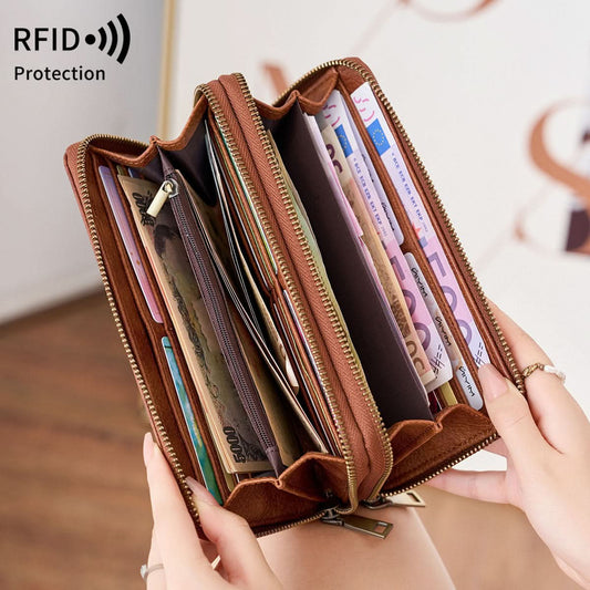 Men's RFID Blocking PU Leather Wallet – Double Zipper Clutch
