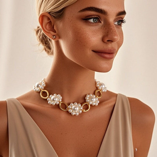 French Retro Pearl Flower Pendant Necklace – Elegant Minimalist Jewelry for Women