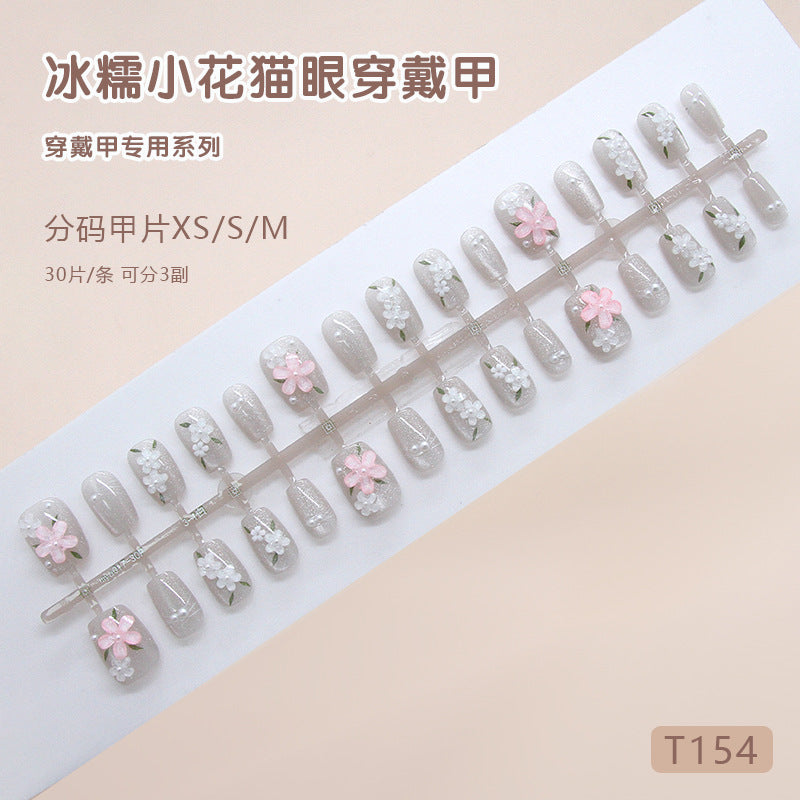 Ice Glaze Flower Press-On Nails – Short Wearable Nail Set