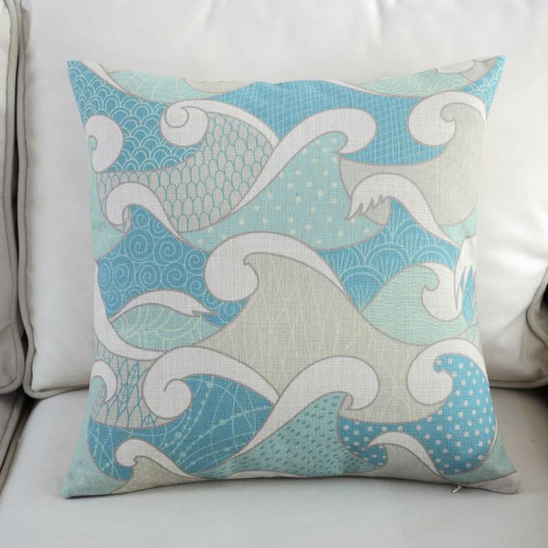 1 pc Mediterranean Sofa Cushion – Blue Square Pattern, Jacquard Cotton & Linenow