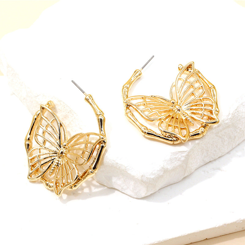 Women’s Gold-Plated Butterfly Earrings – Luxury Alloy Fashion Jewelry Design