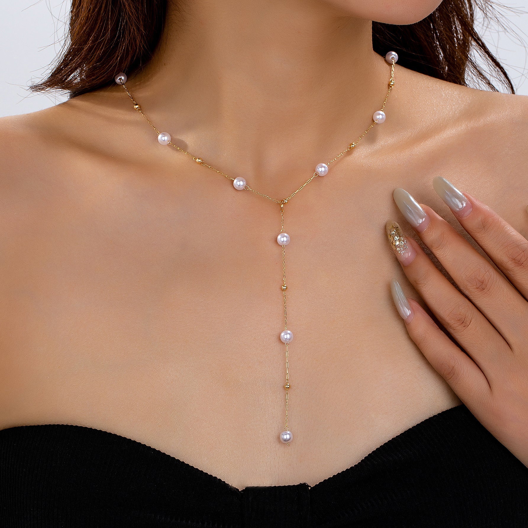 Korean Imitation Pearl Y Necklace – Elegant Minimalist Jewelry for Women