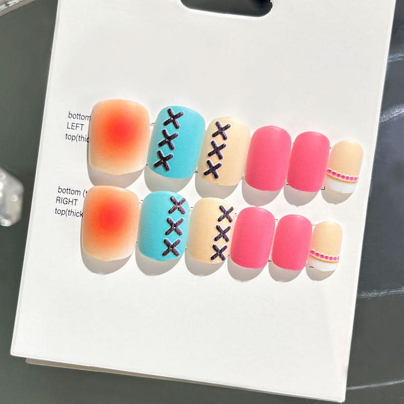 Wearable Embossed Short Bride Nail Art – Finished 3D False Nail Stickers