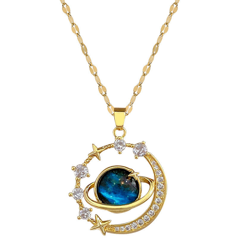 Starry Sky Planet Pendant Necklace – Luxury Titanium Steel Women’s Jewelry
