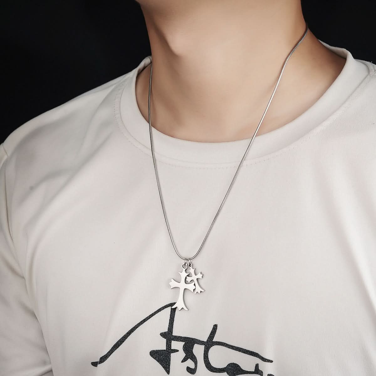 Men’s Double Cross Pendant Necklace & Bracelet – Hip-Hop Fashion Jewelry