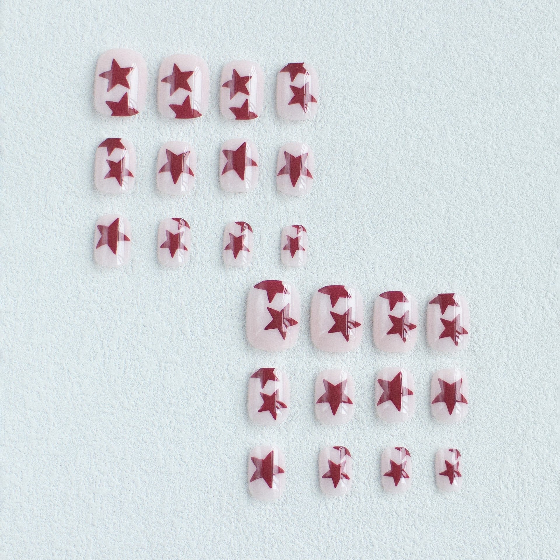 Bold Burgundy Star Press-On Nails, Medium Square Acrylic Glue-On Set
