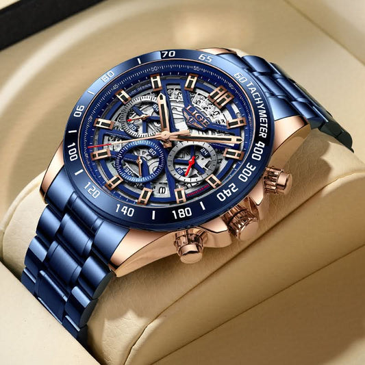 Men’s Skeleton Quartz Chronograph Watch – Stainless Steel Wristwatch