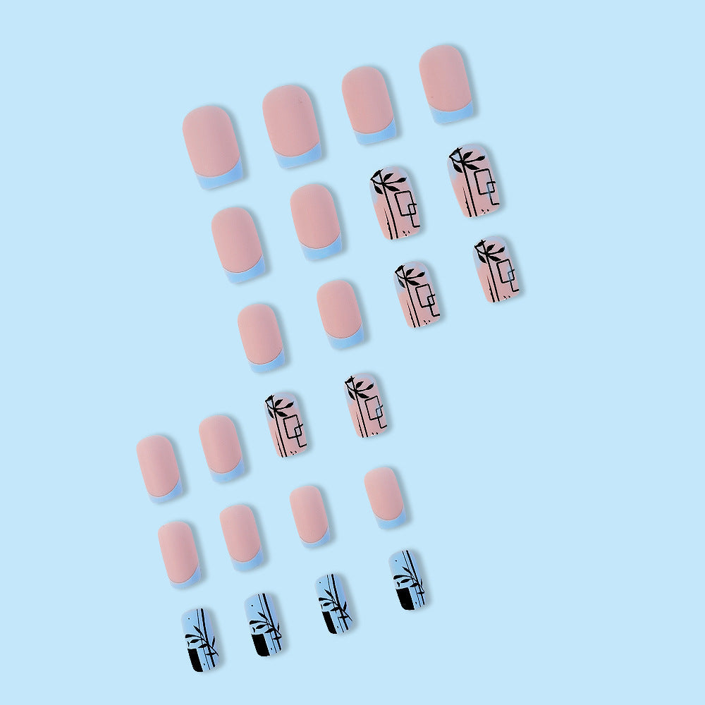 Chic French Press-On Nails – Frosted Medium Square Acrylic in Pink & Blue