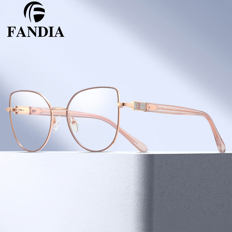 Women’s Cat-Eye Blue Light Glasses – Elegant Metal Full Frame with Rhinestone