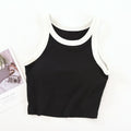 Women's Padded Tank Top – Sleeveless Contrast Color Crop Vest with High Neck