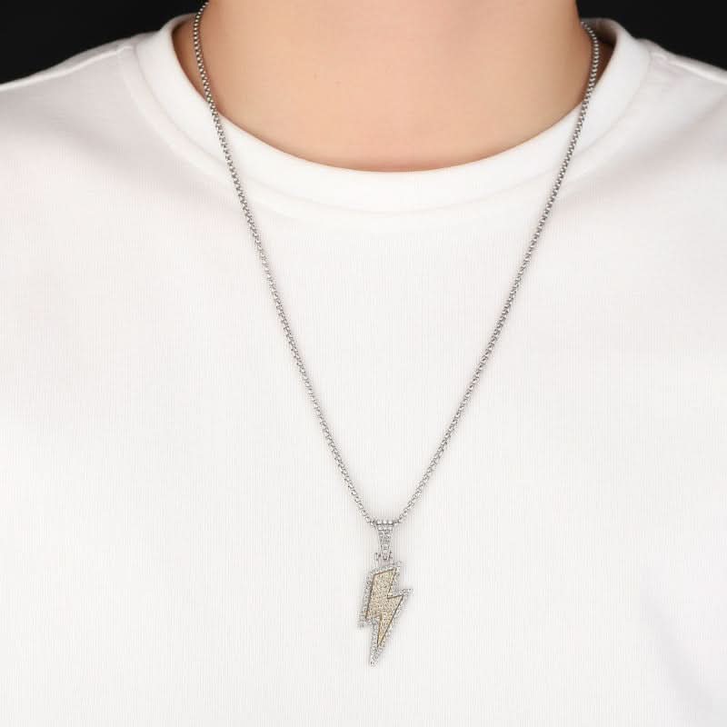 Men’s Hip-Hop Lightning Necklace – Diamond-Studded Chain