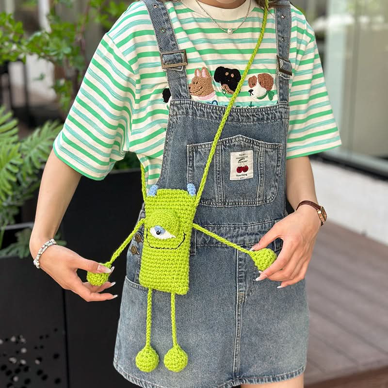 Cute Cartoon Crossbody Bag – Woolen Woven Mini Shoulder Bag