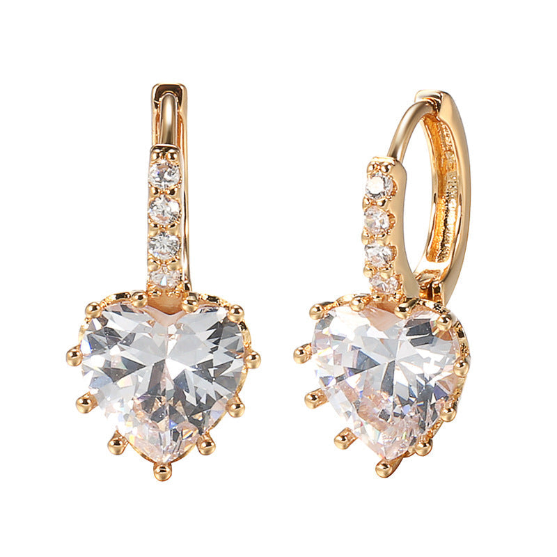 Rose Gold Heart Zircon Earrings – Ethnic Style Jewelry for Women