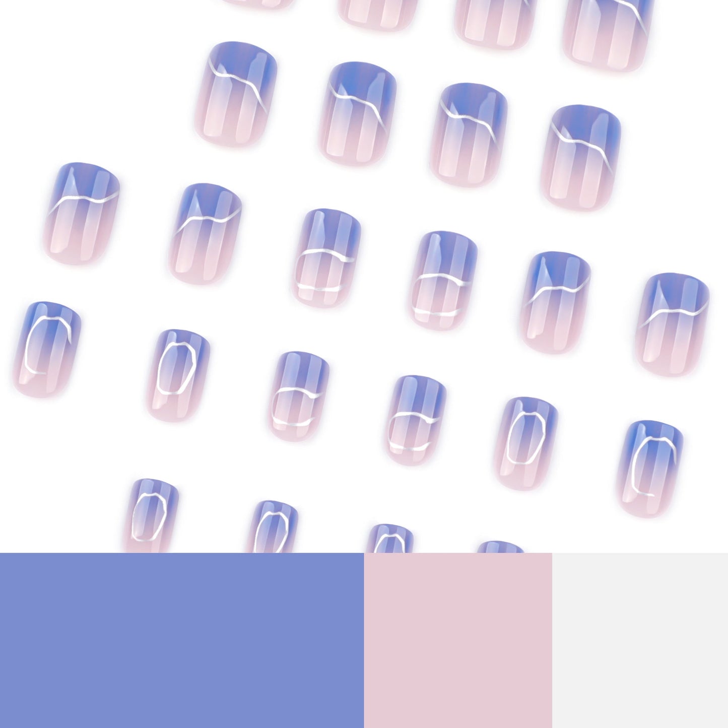 Blue Marble Press-On Nails – Short Square Artistic Swirl Design, Glossy Finish