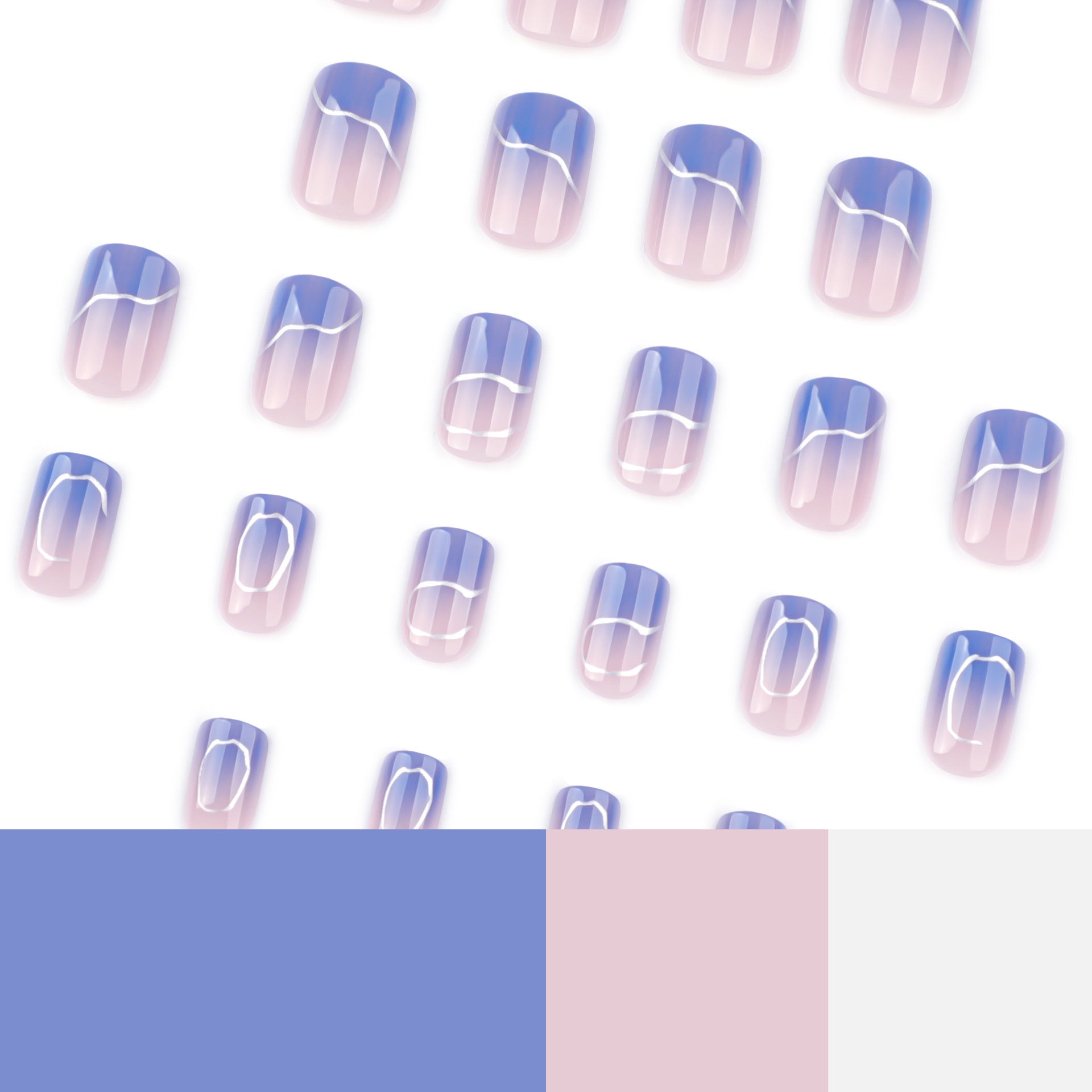 Blue Marble Press-On Nails – Short Square Artistic Swirl Design, Glossy Finish
