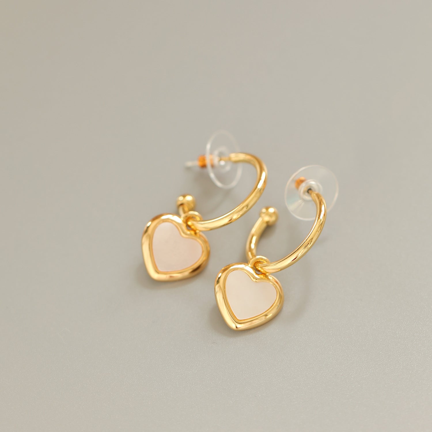 Mother-of-Pearl Heart Earrings – French Retro Brass Jewelry