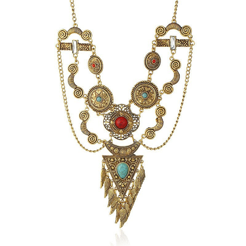 Vintage Turquoise Tassel Necklace – Retro Boho Pendant Jewelry for Women