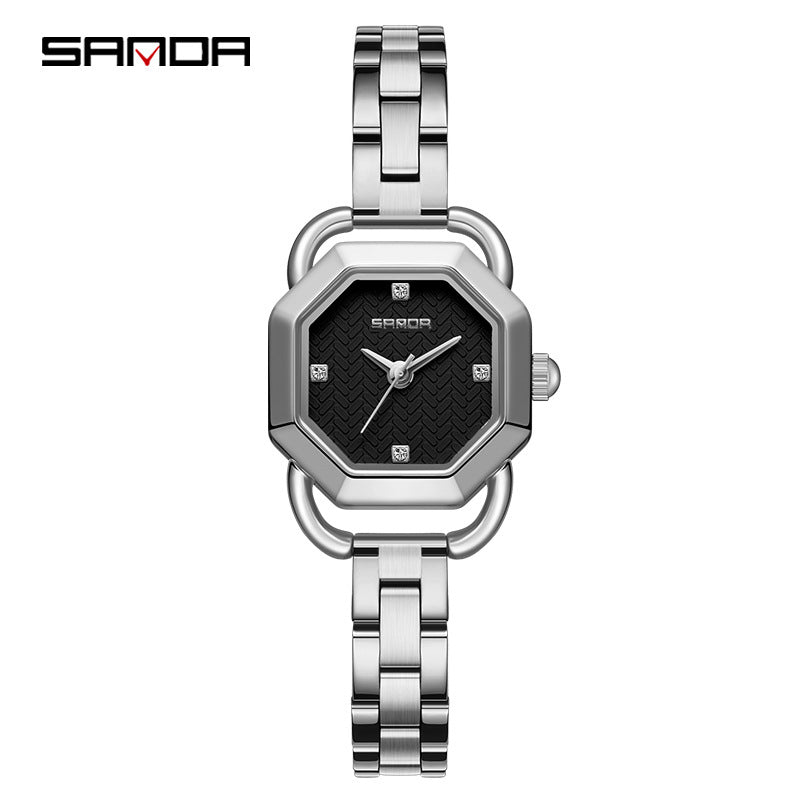 Sanda Women’s Stainless Steel Quartz Watch – Octagonal Dial, Waterproof Analog Watch