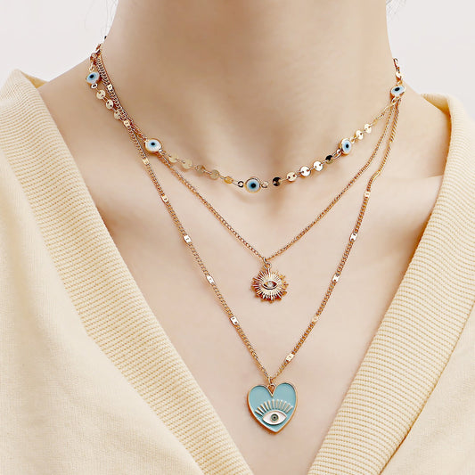 Evil Eye Layered Necklace for Women – Trendy Multi-Layer Clavicle Chain Jewelry