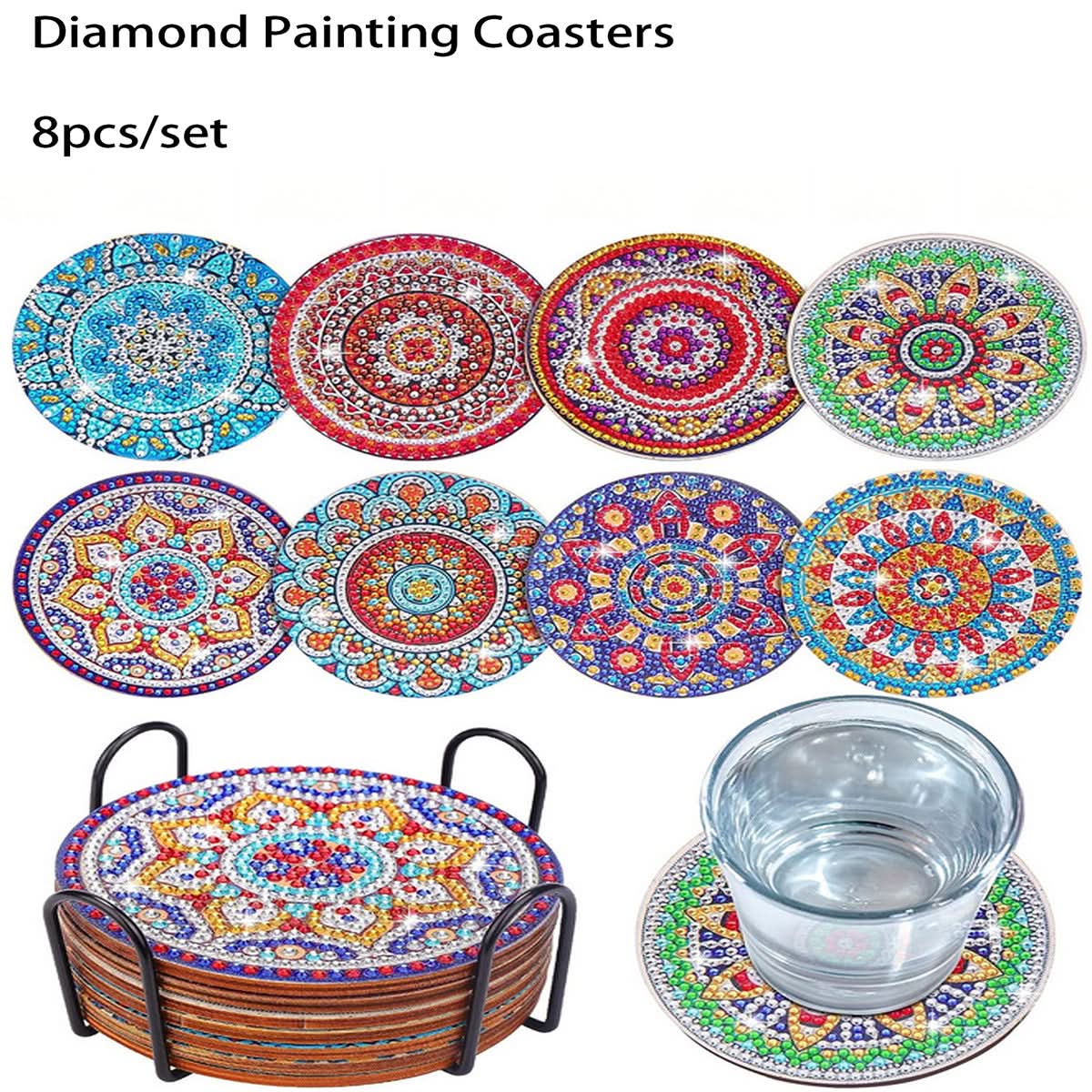 8-Piece DIY Diamond Painting Coasters - Mandala Blue & White Porcelain Design