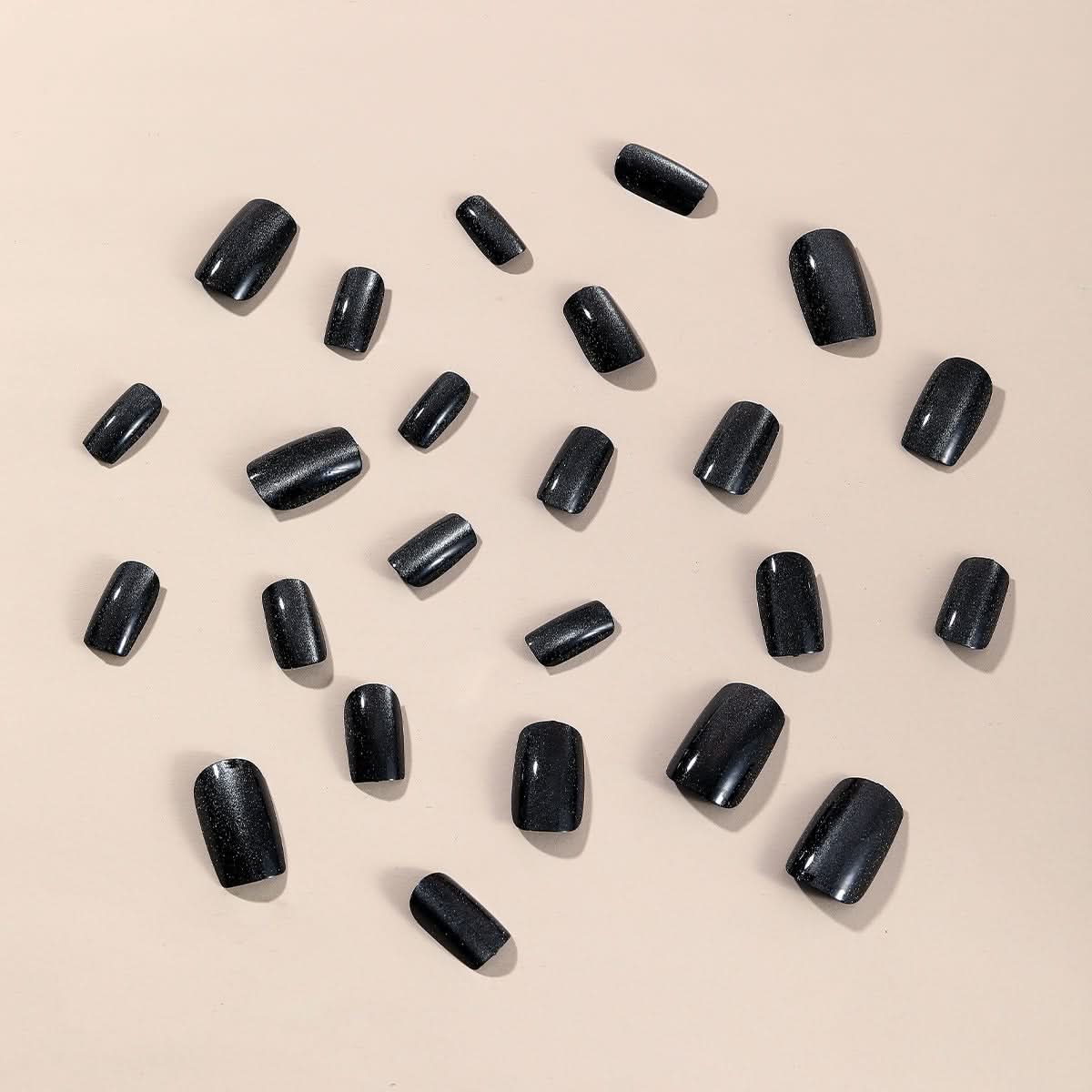 Black Crystal Cat's Eye Wearable False Nails – Finished Nail Art