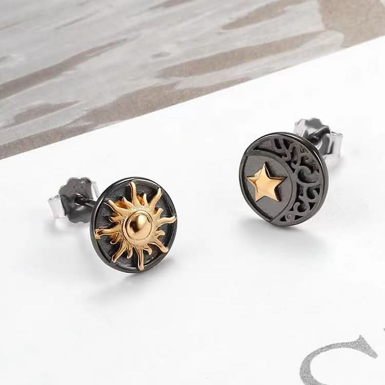 Sun & Moon Stud Earrings – Silver-Gold Unisex Fashion Jewelry