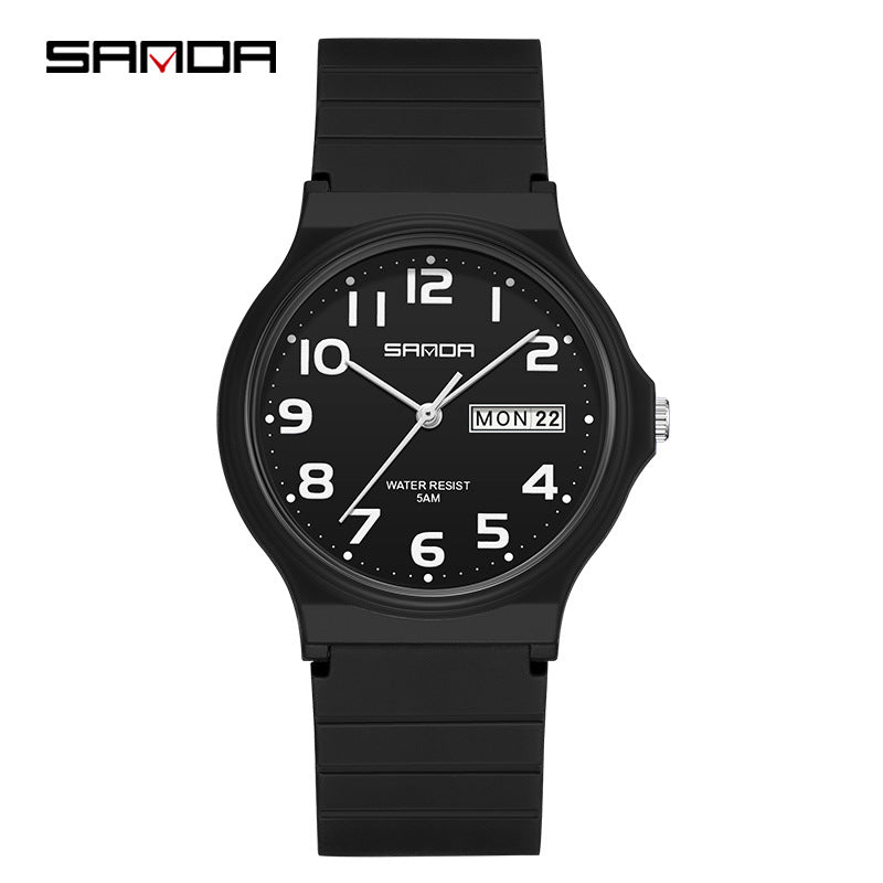 Sanda Dual Calendar Quartz Watch – Waterproof Casual Student Watch for Kids