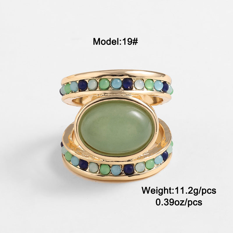 Vintage Turquoise Tiger Eye Ring – Antique Oval Gem Statement Ring for Women