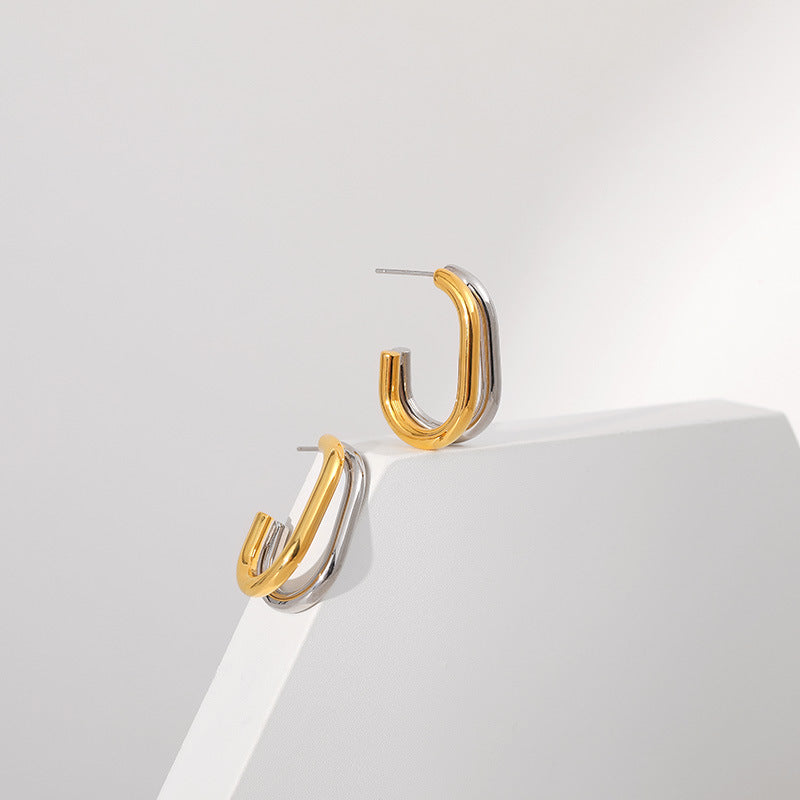 Dual-Tone Double Hoop Earrings for Women – Gold & Silver Contemporary Jewelry