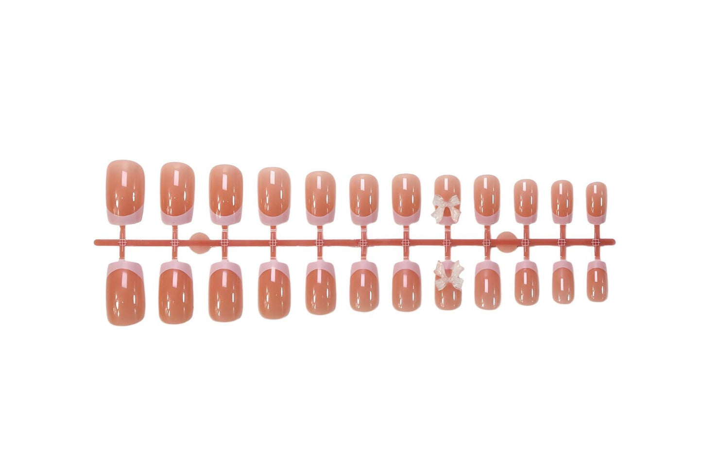 Cute French Tip Press-On Nails – Square Nude with Pink 3D Bow, Acrylic False Nails