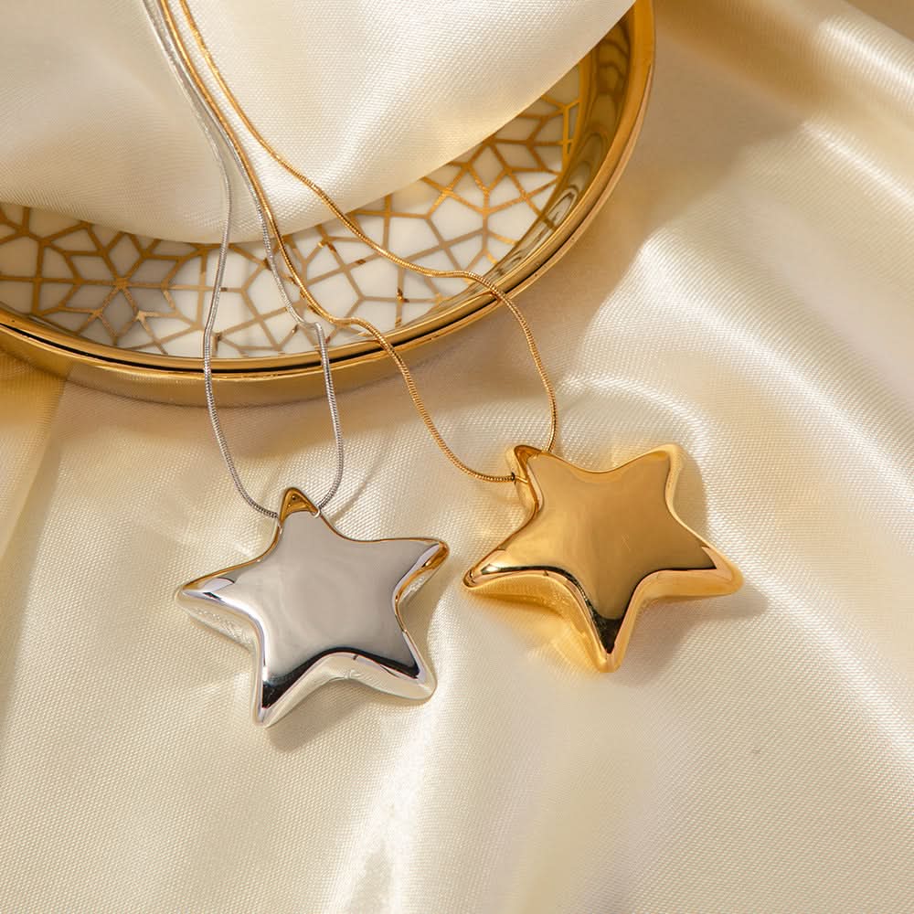 Stainless Steel Five-Pointed Star Pendant Necklace For Women