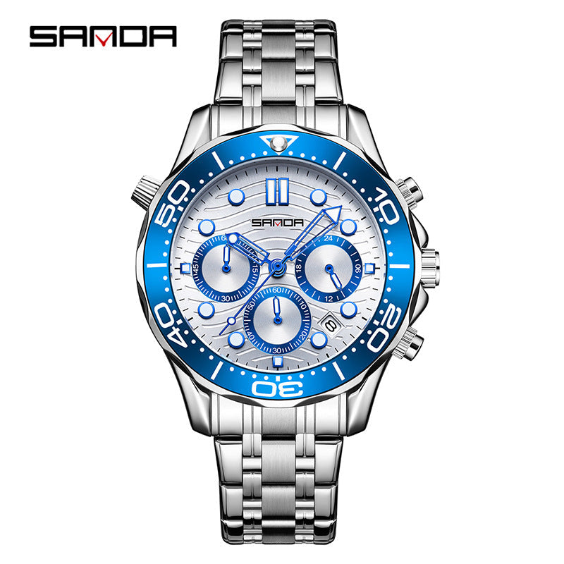 SANDA Men’s Stainless Steel Quartz Watch – Business Analog Wristwatch with Luminous Hands & Small Seconds