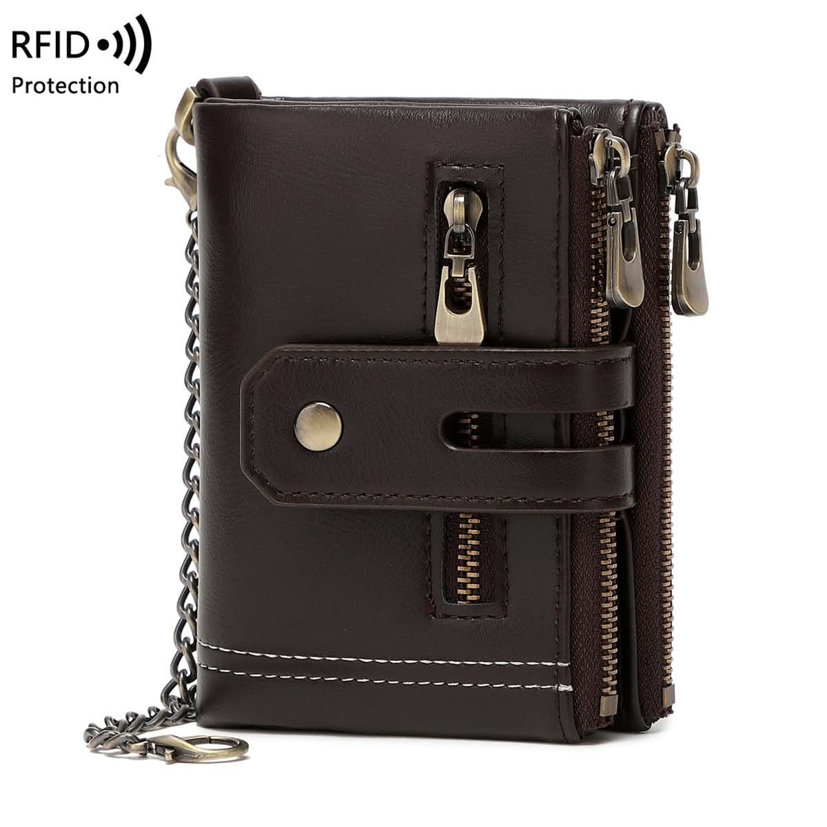 Men’s RFID-Blocking Leather Wallet – Trifold Design with Coin Pocket