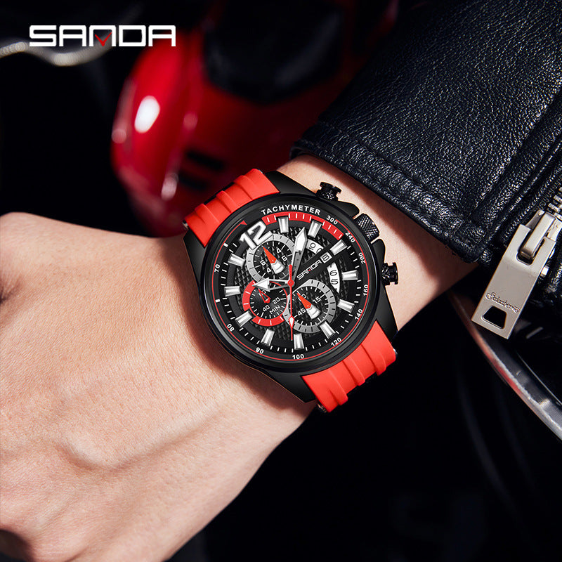 Sanda Men’s Quartz Watch – Three-Eye Chronograph, Waterproof Business Analog Watch