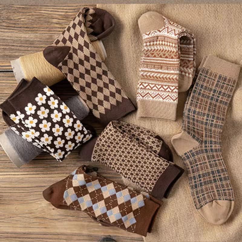 Pack of 6 Retro Mid-Tube Socks for Women