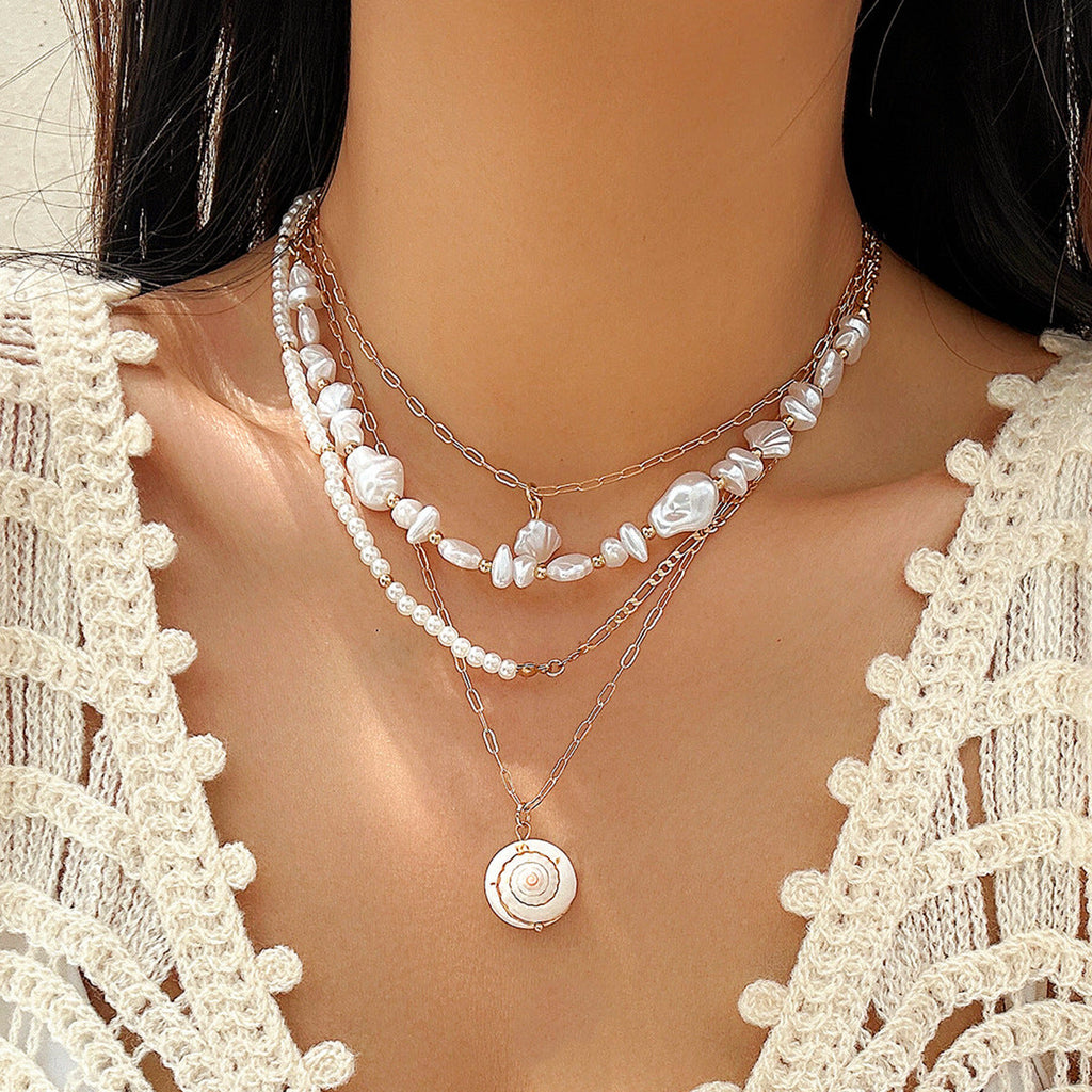 Spiral Pearl Layer Necklace for Women – Fashionable Alloy Jewelry